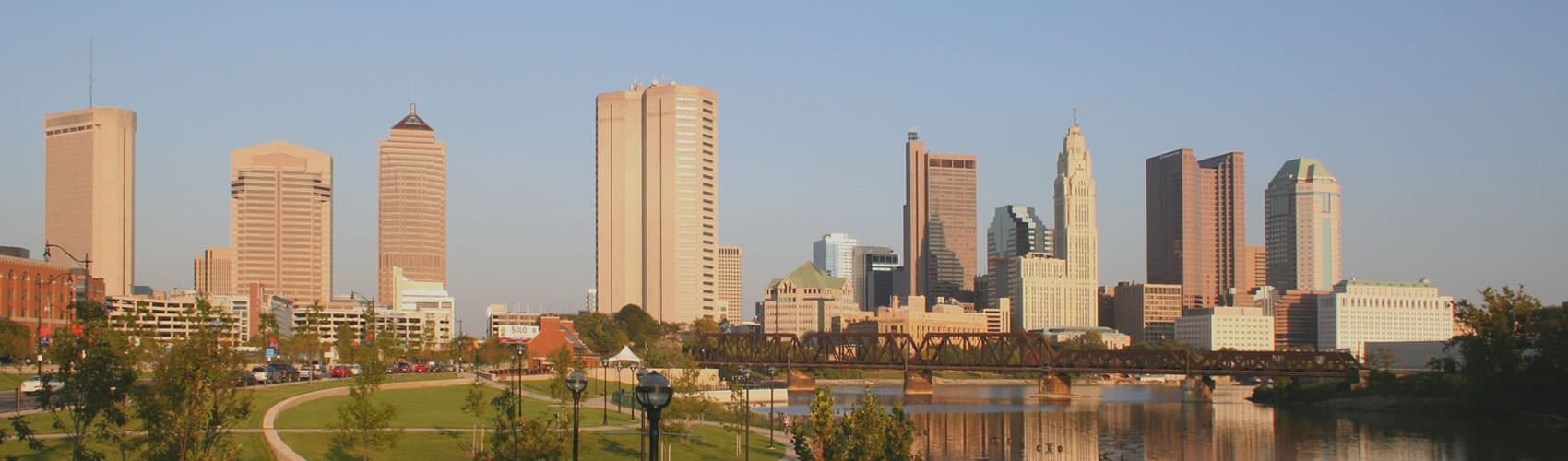 Columbus, Ohio skyline along the Scioto River
