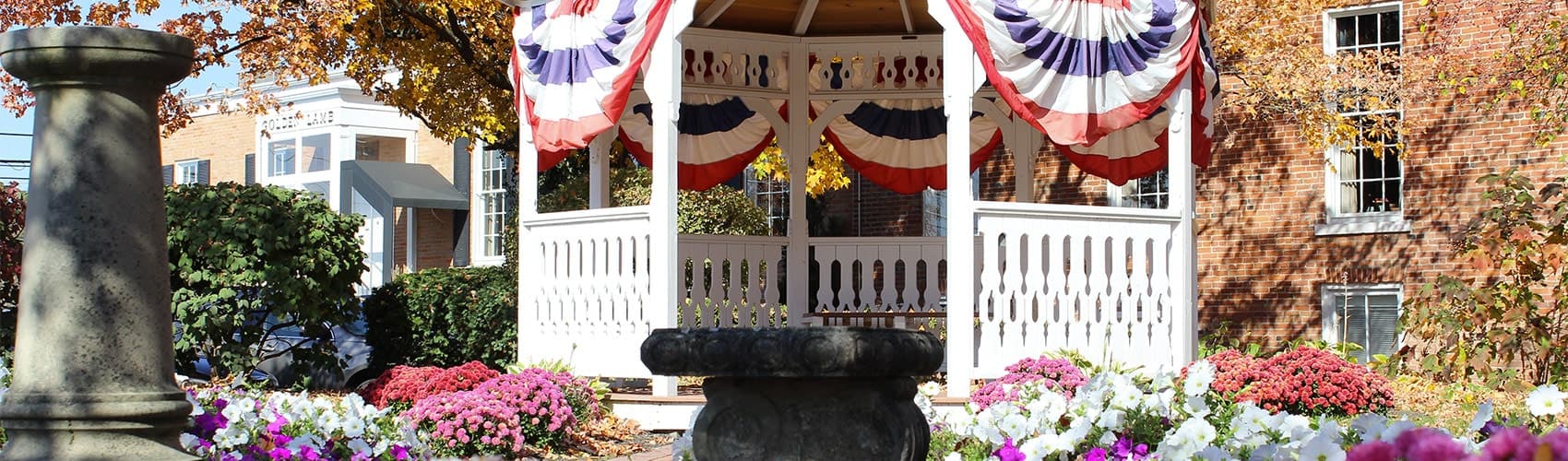 Gazebo decorated with red, white and blue bunting — 1st Inspection Services Maineville, OH office